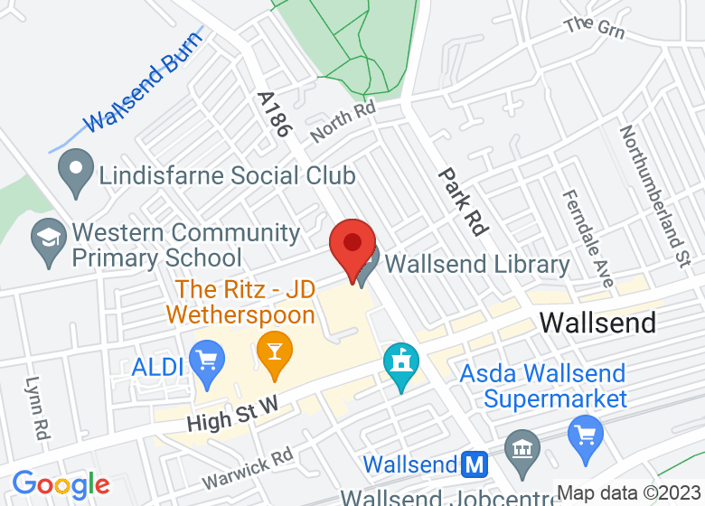 Map showing location of Wallsend Community Hub and Library