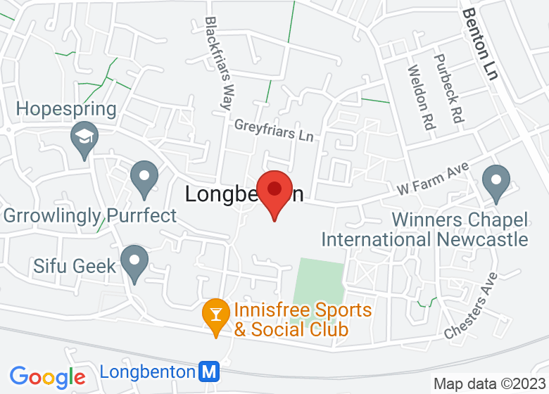 Map showing location of Longbenton Community Hub and Library