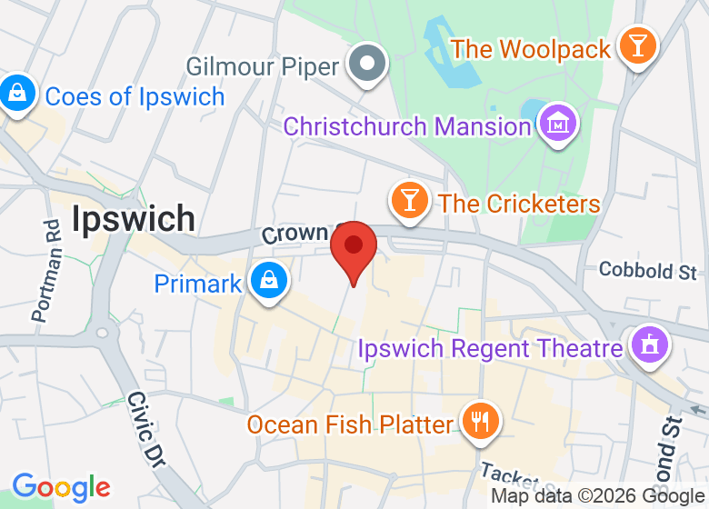 Map showing location of Three Wise Monkeys Ipswich