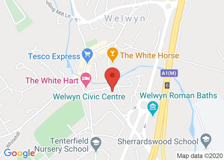 Map showing location of Welwyn Civic Centre