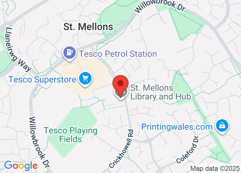 Map showing location of St. Mellons Library and Hub